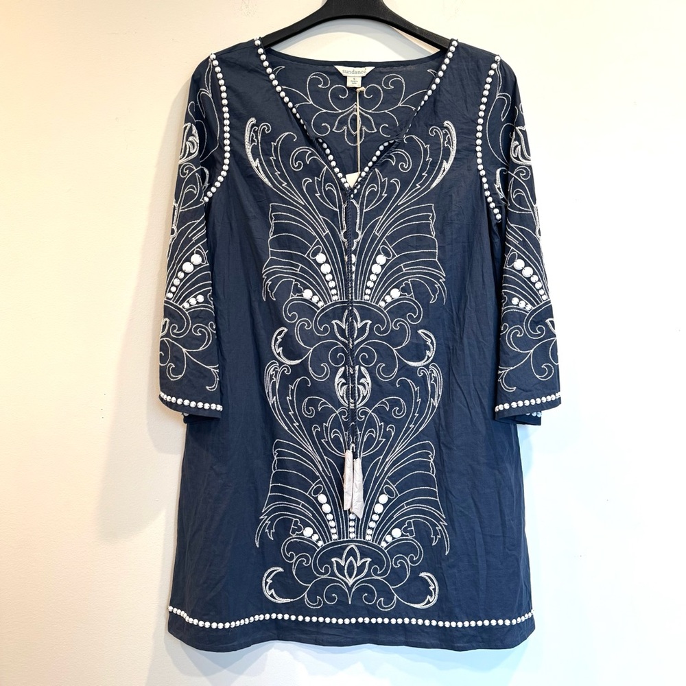 🌱 Sundance NWT Sz S Blue Palace Shells Dress Tunic Beach Cover up Boho